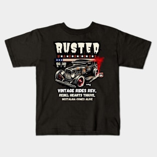 Ride Rev - Rebel Heart - Vintage Classic American Muscle Car - Hot Rod and Rat Rod Rockabilly Retro Collection Kids T-Shirt